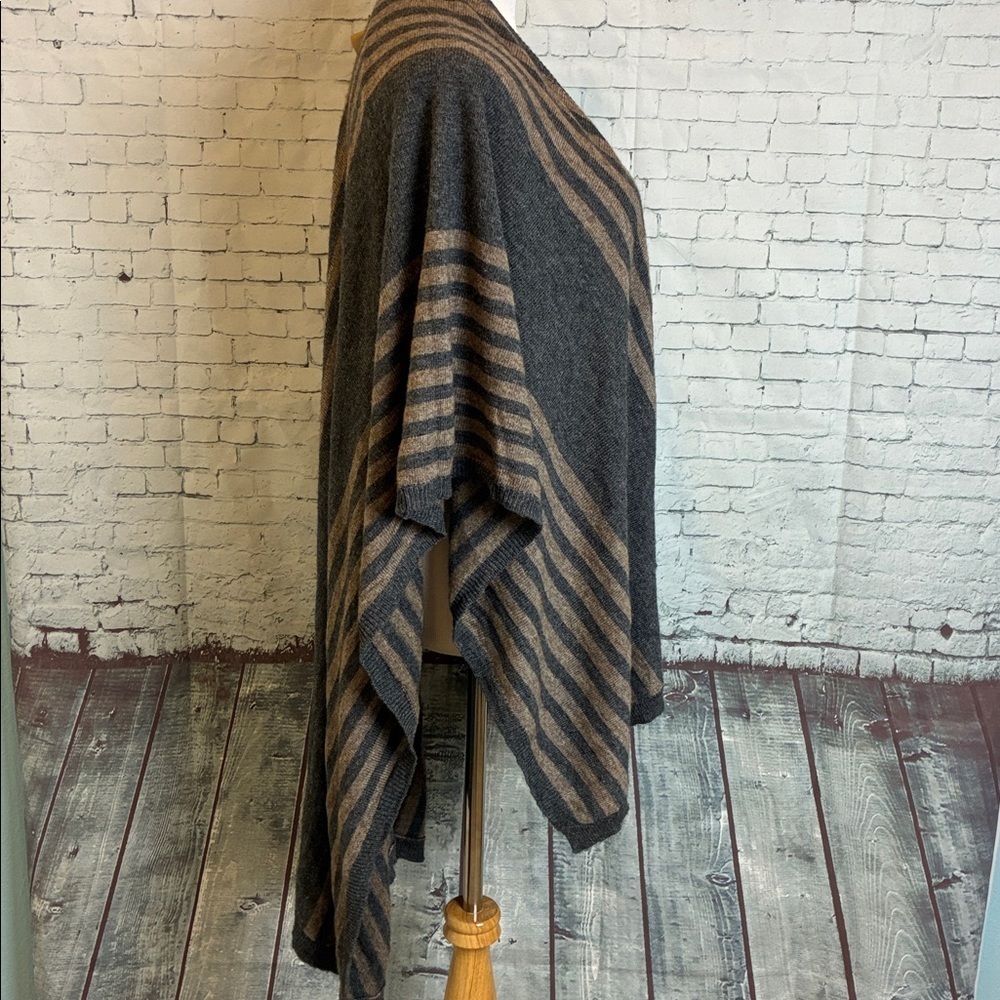 Cashmere Poncho Cape Scarf Gray Tan Stripe Boho Western 100% Cashmere Handmade - Picture 7 of 16